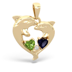 Peridot Dolphin Heart 14K Yellow Gold pendant P5820