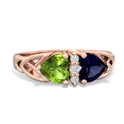 Peridot Celtic Knot Double Heart 14K Rose Gold ring R5040