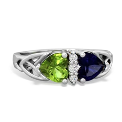 Peridot Celtic Knot Double Heart 14K White Gold ring R5040