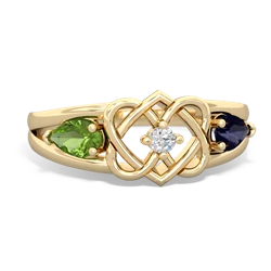 Peridot Hearts Intertwined 14K Yellow Gold ring R5880