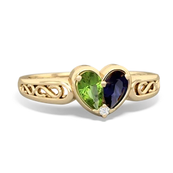 Peridot Filligree 'One Heart' 14K Yellow Gold ring R5070