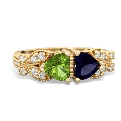 Peridot Diamond Butterflies 14K Yellow Gold ring R5601