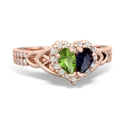 Peridot Celtic Knot Two Hearts As One 14K Rose Gold ring R2644HRT