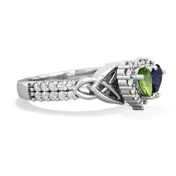 Peridot Celtic Knot Two Hearts As One 14K White Gold ring R2644HRT