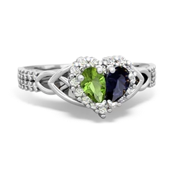 Peridot Celtic Knot Two Hearts As One 14K White Gold ring R2644HRT