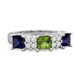 Peridot Three Stone Diamond Cluster 14K White Gold ring R2592