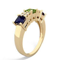 Peridot Three Stone Diamond Cluster 14K Yellow Gold ring R2592