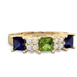 Peridot Three Stone Diamond Cluster 14K Yellow Gold ring R2592