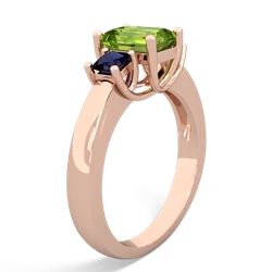 Peridot Three Stone Emerald-Cut Trellis 14K Rose Gold ring R4021