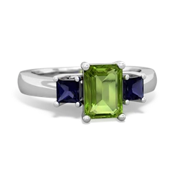 Peridot Three Stone Emerald-Cut Trellis 14K White Gold ring R4021