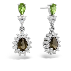 Peridot Halo Pear Dangle 14K White Gold earrings E1882