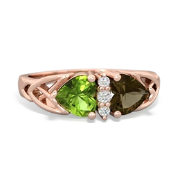 Peridot Celtic Knot Double Heart 14K Rose Gold ring R5040