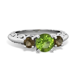 Peridot Art Deco Eternal Embrace Engagement 14K White Gold ring C2003