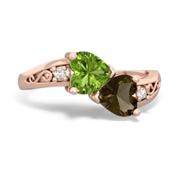 Peridot Snuggling Hearts 14K Rose Gold ring R2178