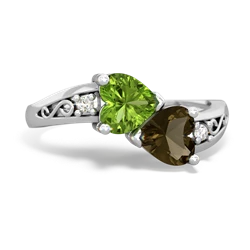 Peridot Snuggling Hearts 14K White Gold ring R2178