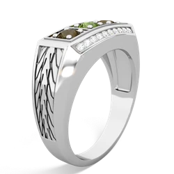 Peridot Three Stone Tire Tread Men's 14K White Gold ring R0520