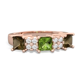 Peridot Three Stone Diamond Cluster 14K Rose Gold ring R2592