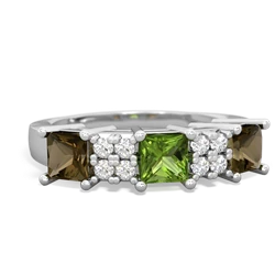 Peridot Three Stone Diamond Cluster 14K White Gold ring R2592