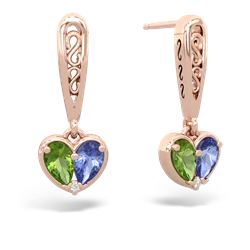 Peridot Filligree Heart 14K Rose Gold earrings E5070