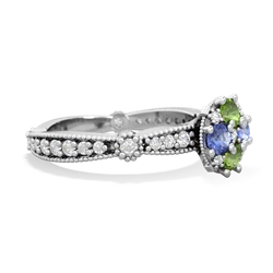 Peridot Sparkling Tiara Cluster 14K White Gold ring R26293RD