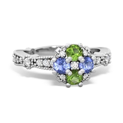 Peridot Sparkling Tiara Cluster 14K White Gold ring R26293RD