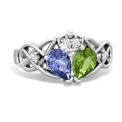 Peridot 'One Heart' Celtic Knot Claddagh 14K White Gold ring R5322