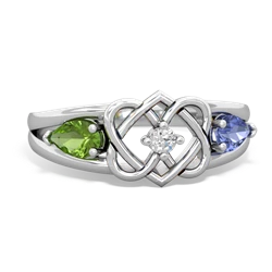 Peridot Hearts Intertwined 14K White Gold ring R5880