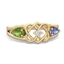 Peridot Hearts Intertwined 14K Yellow Gold ring R5880