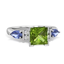 Peridot 6Mm Princess Eternal Embrace Engagement 14K White Gold ring C2002