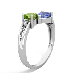 Peridot Snuggling Hearts 14K White Gold ring R2178