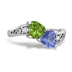 Peridot Snuggling Hearts 14K White Gold ring R2178