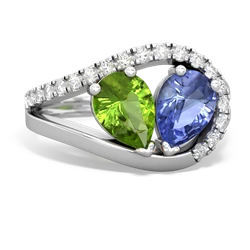 Peridot Nestled Heart Keepsake 14K White Gold ring R5650