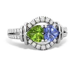 Peridot Art-Deco Keepsake 14K White Gold ring R5630