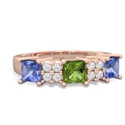 Peridot Three Stone Diamond Cluster 14K Rose Gold ring R2592