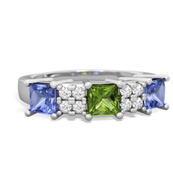 Peridot Three Stone Diamond Cluster 14K White Gold ring R2592