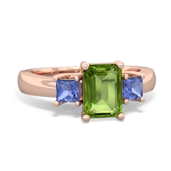 Peridot Three Stone Emerald-Cut Trellis 14K Rose Gold ring R4021