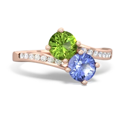 Peridot Channel Set Two Stone 14K Rose Gold ring R5303