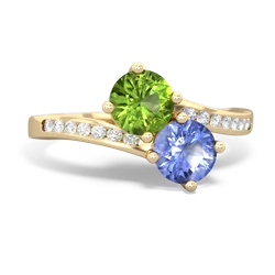 Peridot Channel Set Two Stone 14K Yellow Gold ring R5303