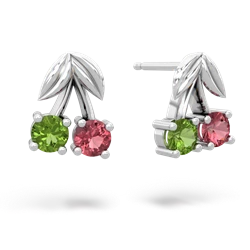 Peridot Sweet Cherries 14K White Gold earrings E7001