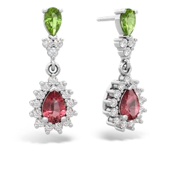 Peridot Halo Pear Dangle 14K White Gold earrings E1882