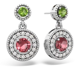 Peridot Halo Dangle 14K White Gold earrings E5319