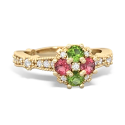 Peridot Sparkling Tiara Cluster 14K Yellow Gold ring R26293RD