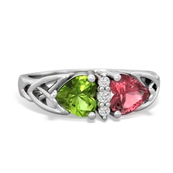 Peridot Celtic Knot Double Heart 14K White Gold ring R5040