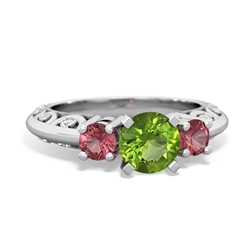 Peridot Art Deco Eternal Embrace Engagement 14K White Gold ring C2003