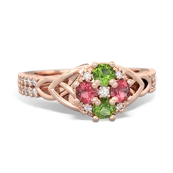 Peridot Celtic Knot Cluster Engagement 14K Rose Gold ring R26443RD