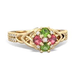 Peridot Celtic Knot Cluster Engagement 14K Yellow Gold ring R26443RD