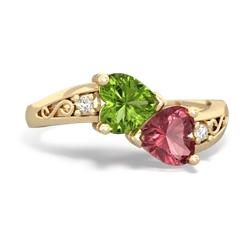 Peridot Snuggling Hearts 14K Yellow Gold ring R2178