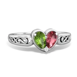 Peridot Filligree 'One Heart' 14K White Gold ring R5070