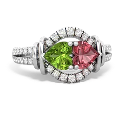 Peridot Art-Deco Keepsake 14K White Gold ring R5630