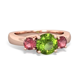 Peridot Three Stone Round Trellis 14K Rose Gold ring R4018